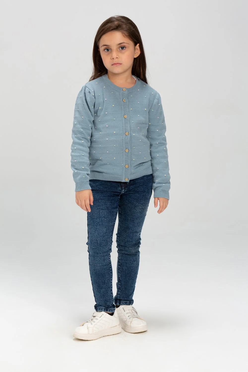 Girl's Rounded Neck Front Printed Unique Design Soft Wool Pullover