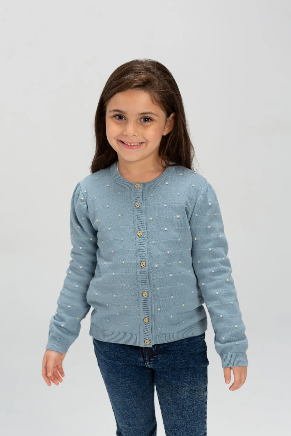 Girl's Rounded Neck Front Printed Unique Design Soft Wool Pullover - Image 3