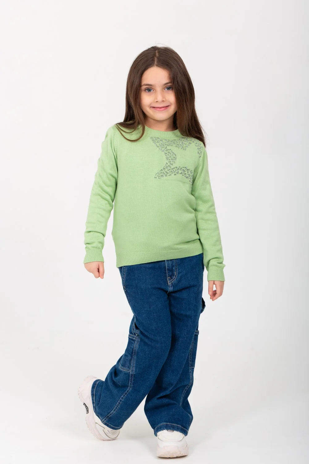 Girl's Rounded Neck Padded With Unqiue Modern Pattern Pullover - Image 4