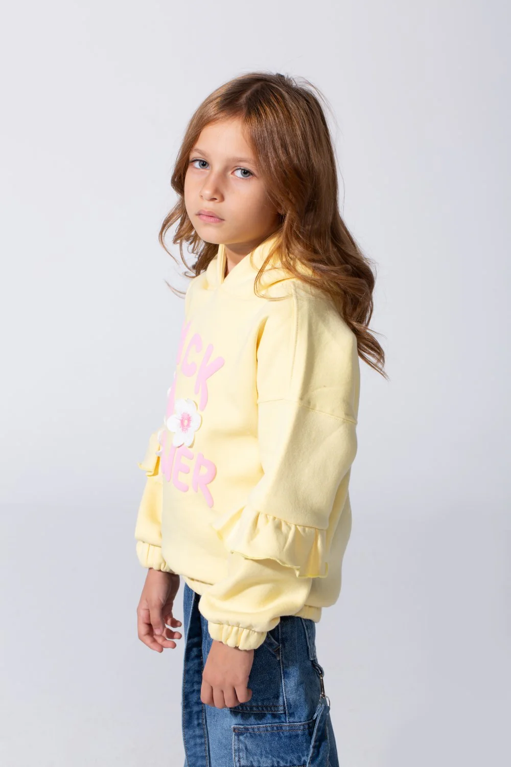 Girl's Ruffles Long Sleeves Hoodie Sweatshirt With A Front Text Print Modern Design - Image 11