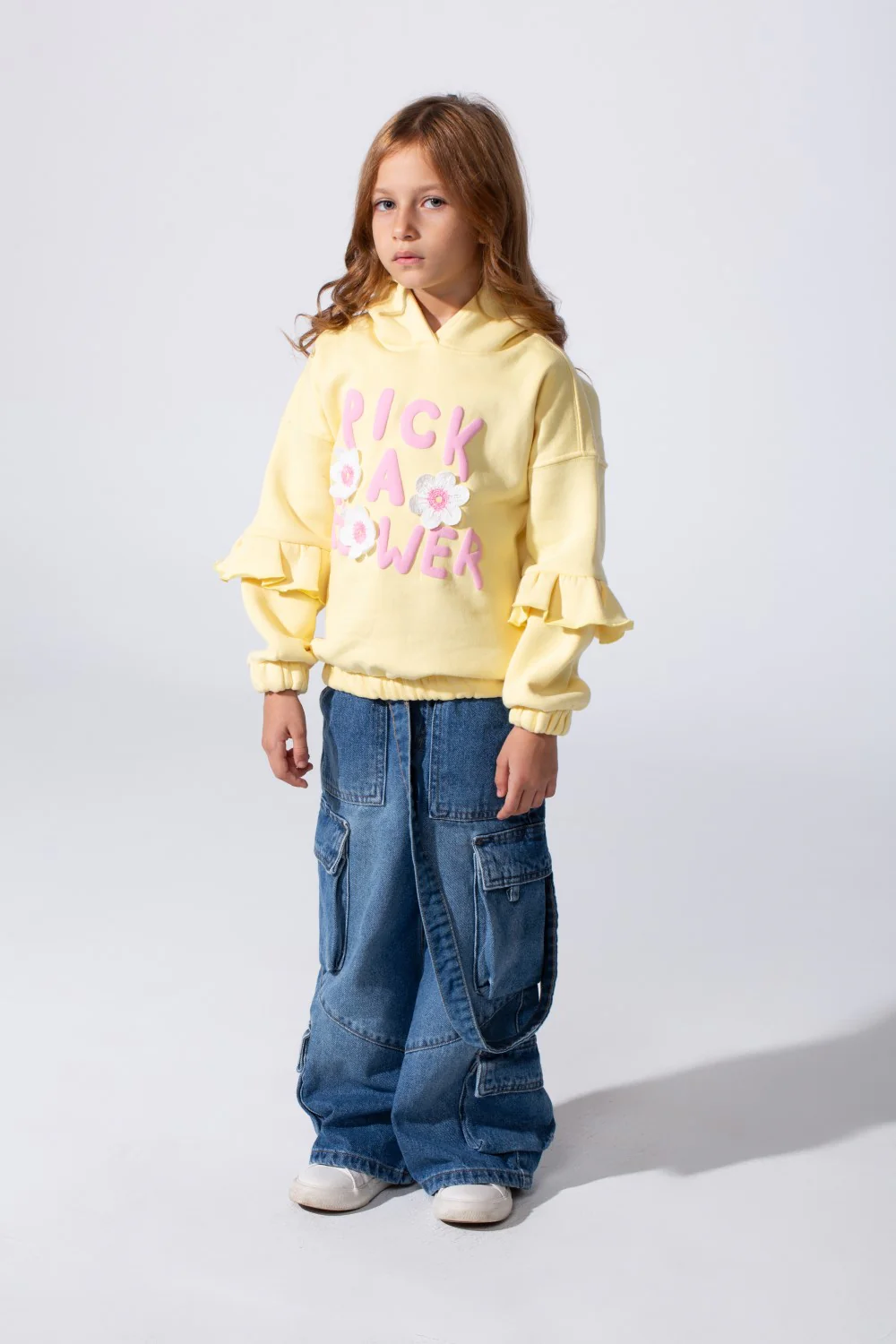 Girl's Ruffles Long Sleeves Hoodie Sweatshirt With A Front Text Print Modern Design - Image 12