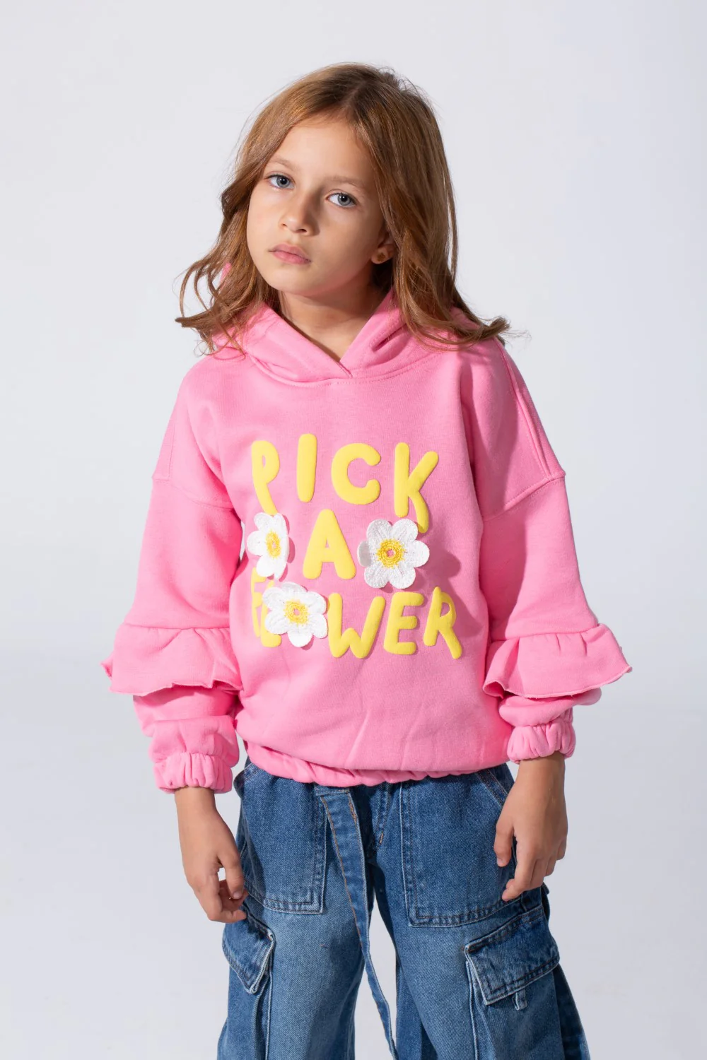 Girl's Ruffles Long Sleeves Hoodie Sweatshirt With A Front Text Print Modern Design - Image 5