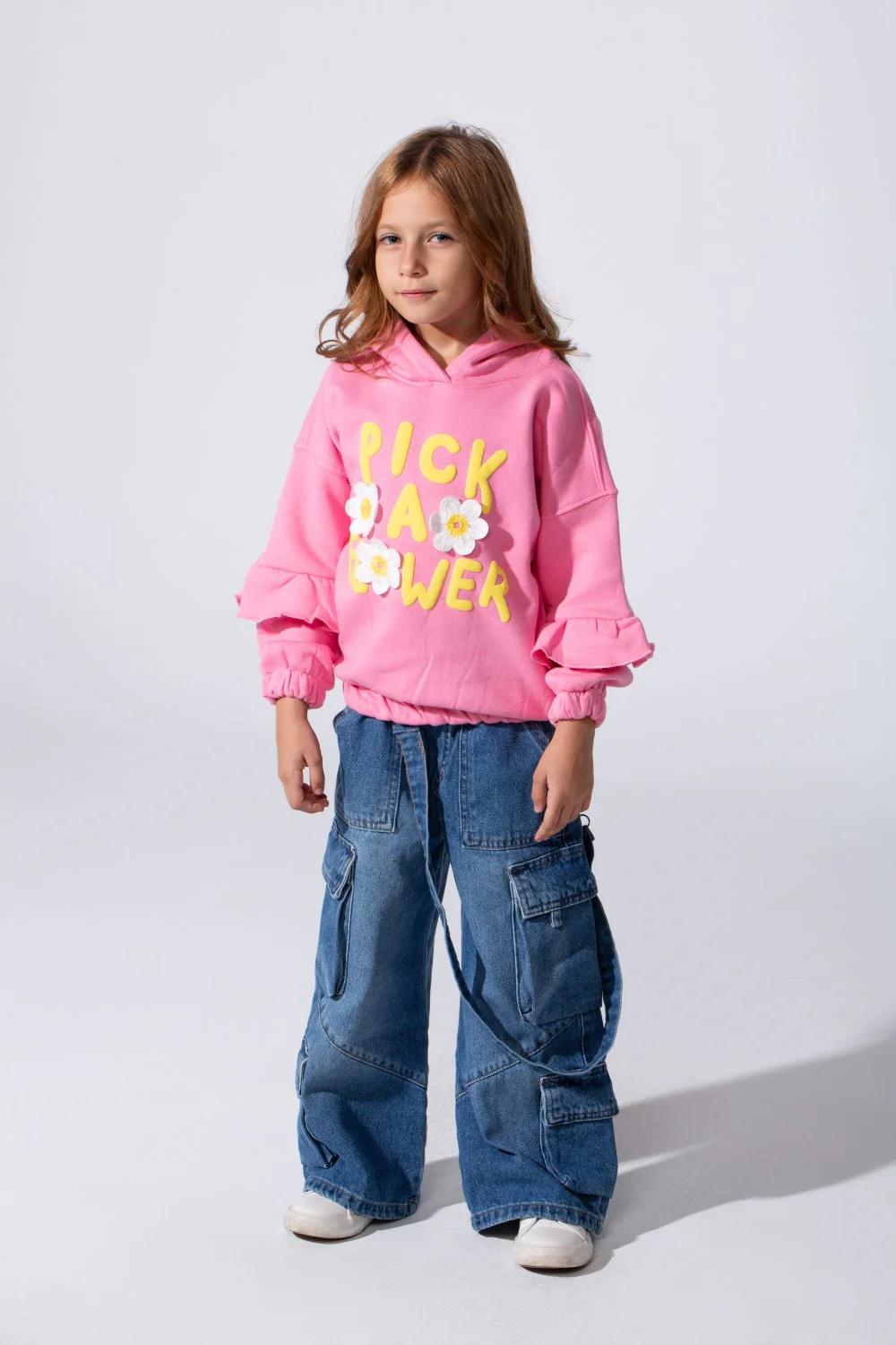 Girl's Ruffles Long Sleeves Hoodie Sweatshirt With A Front Text Print Modern Design - Image 8