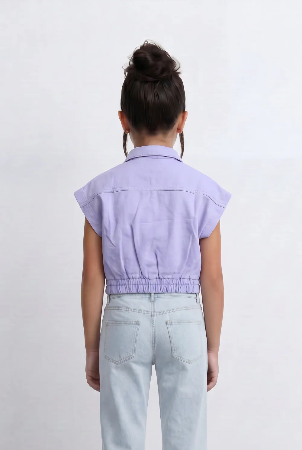 Girl's Sleeveless Cropped Jeans Vest With Elastic Hem And Boxy Design - Image 6