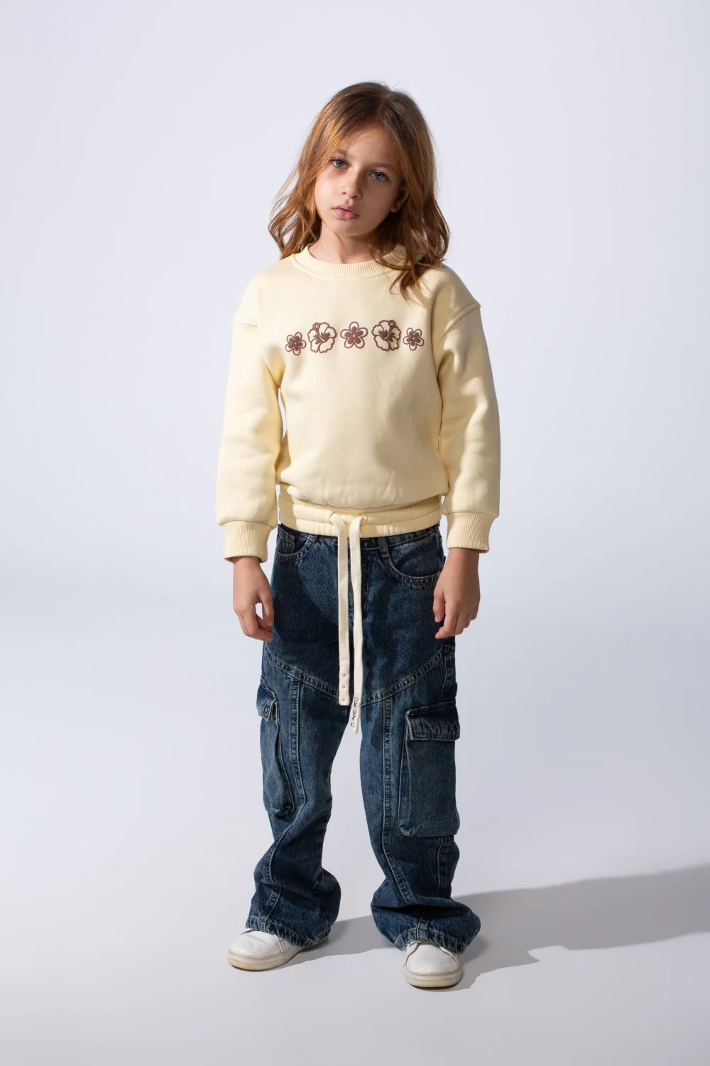 Girl's Slim Fit Crew Neckline Floral Graphic chest Print With Elasticated Waistband Long Sleeve Comfy Melton Sweatshirt - Image 3