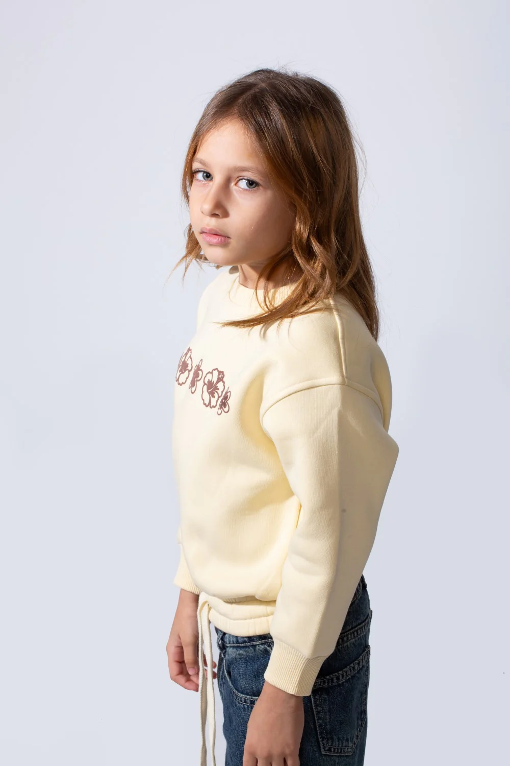 Girl's Slim Fit Crew Neckline Floral Graphic chest Print With Elasticated Waistband Long Sleeve Comfy Melton Sweatshirt - Image 4
