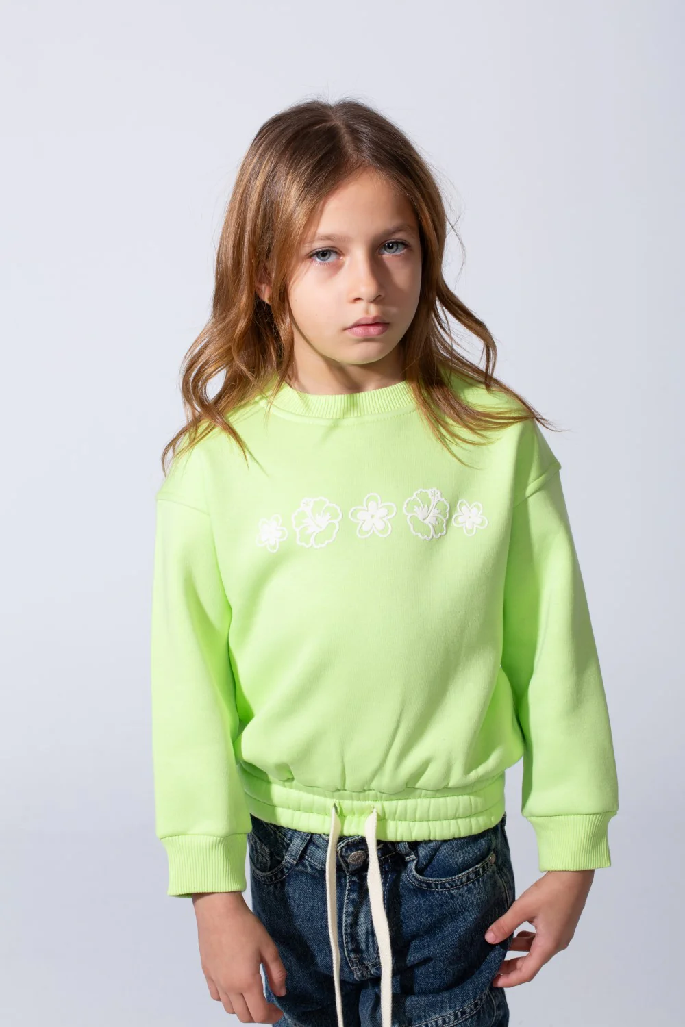 Girl's Slim Fit Crew Neckline Floral Graphic chest Print With Elasticated Waistband Long Sleeve Comfy Melton Sweatshirt - Image 5