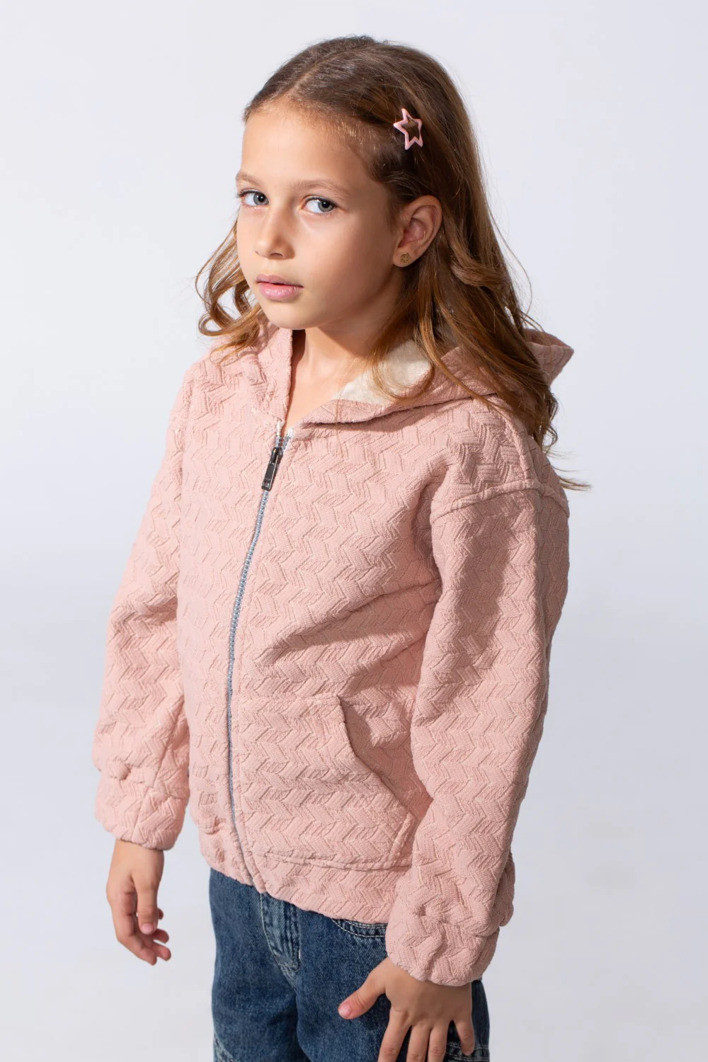 Girl's Slim Fit Hood Sweatshirt With Front Zipper - Image 7