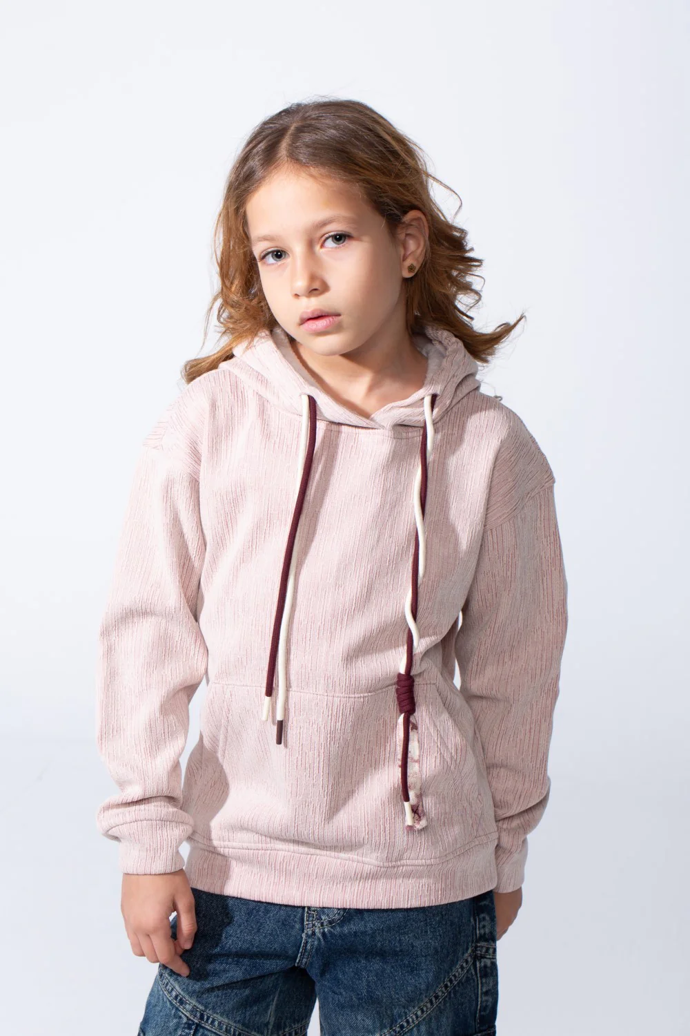 Girl's Slim Fit Hooded Designed Soft Ribbed Texture Cozy Feel Long Sleeves Relaxed Fit Perfect Everyday Casual Sweatshirt