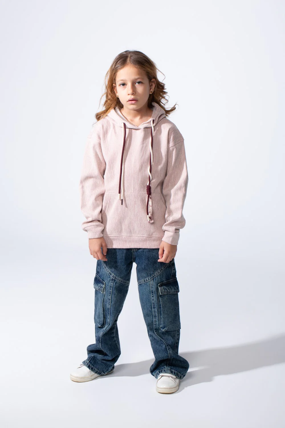 Girl's Slim Fit Hooded Designed Soft Ribbed Texture Cozy Feel Long Sleeves Relaxed Fit Perfect Everyday Casual Sweatshirt - Image 3