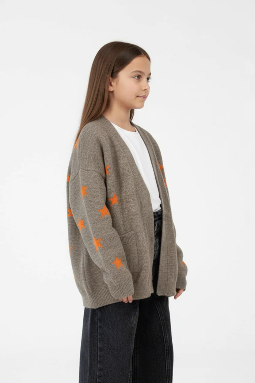 Girl's Slim Fit Knit Cardigan Pullover With A Star Print And Long Sleeves - Image 11