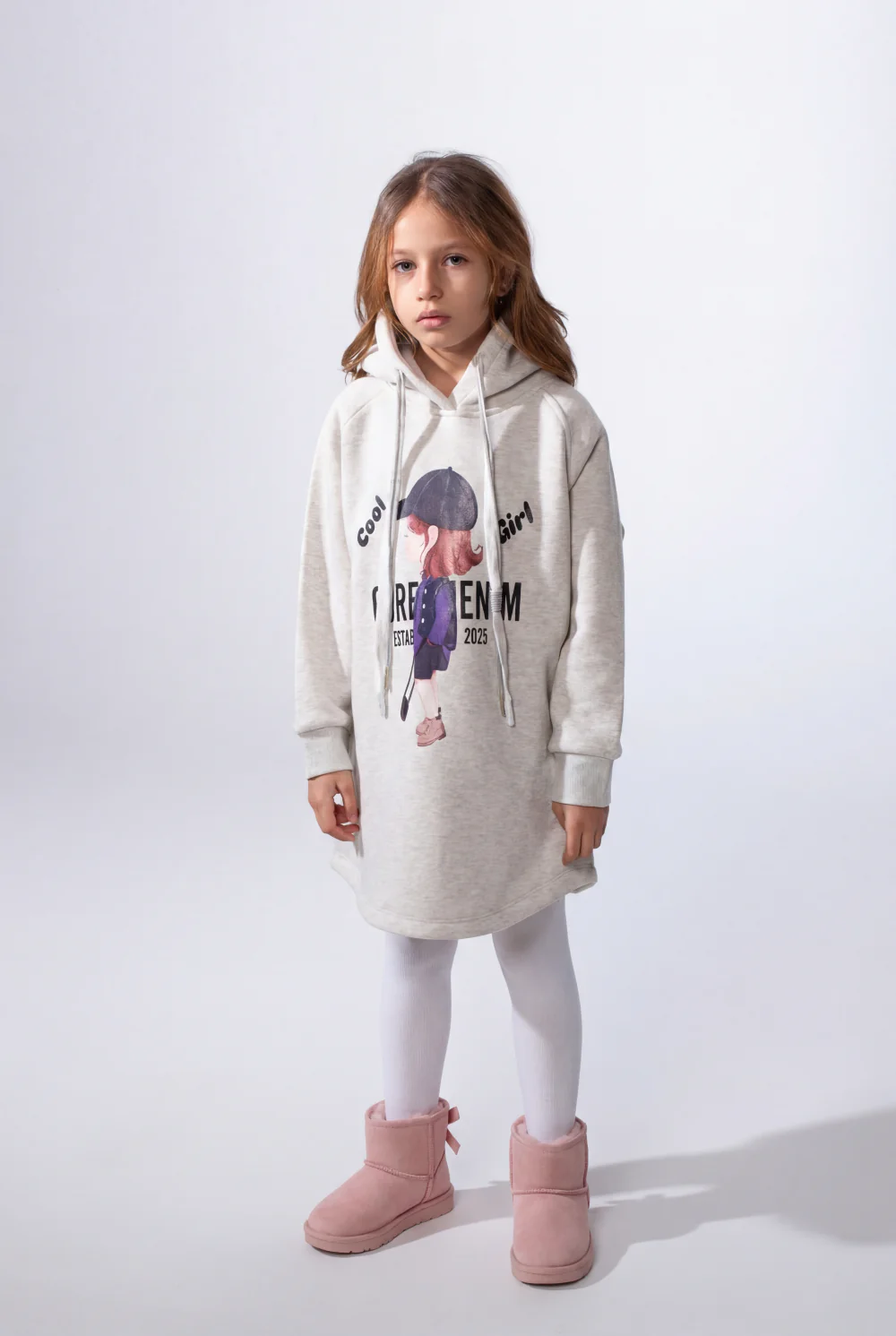 Girl's Slim Fit Long-Sleeve Playful Graphic Print Cozy Casual Melton Hooded Sweatshirt - Image 5