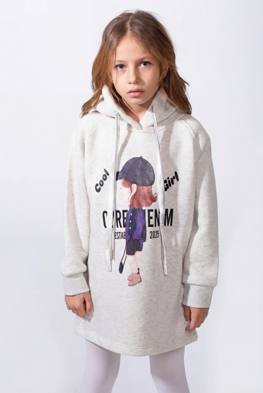 Girl's Slim Fit Long-Sleeve Playful Graphic Print Cozy Casual Melton Hooded Sweatshirt - Image 6