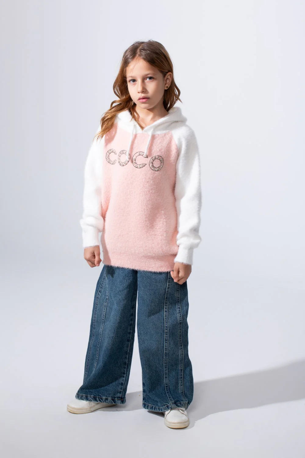 Girl's Slim Fit Long Sleeve With Chest Text Print Knit Soft Relaxed Fabric For Modern Look Hooded Pullover - Image 7