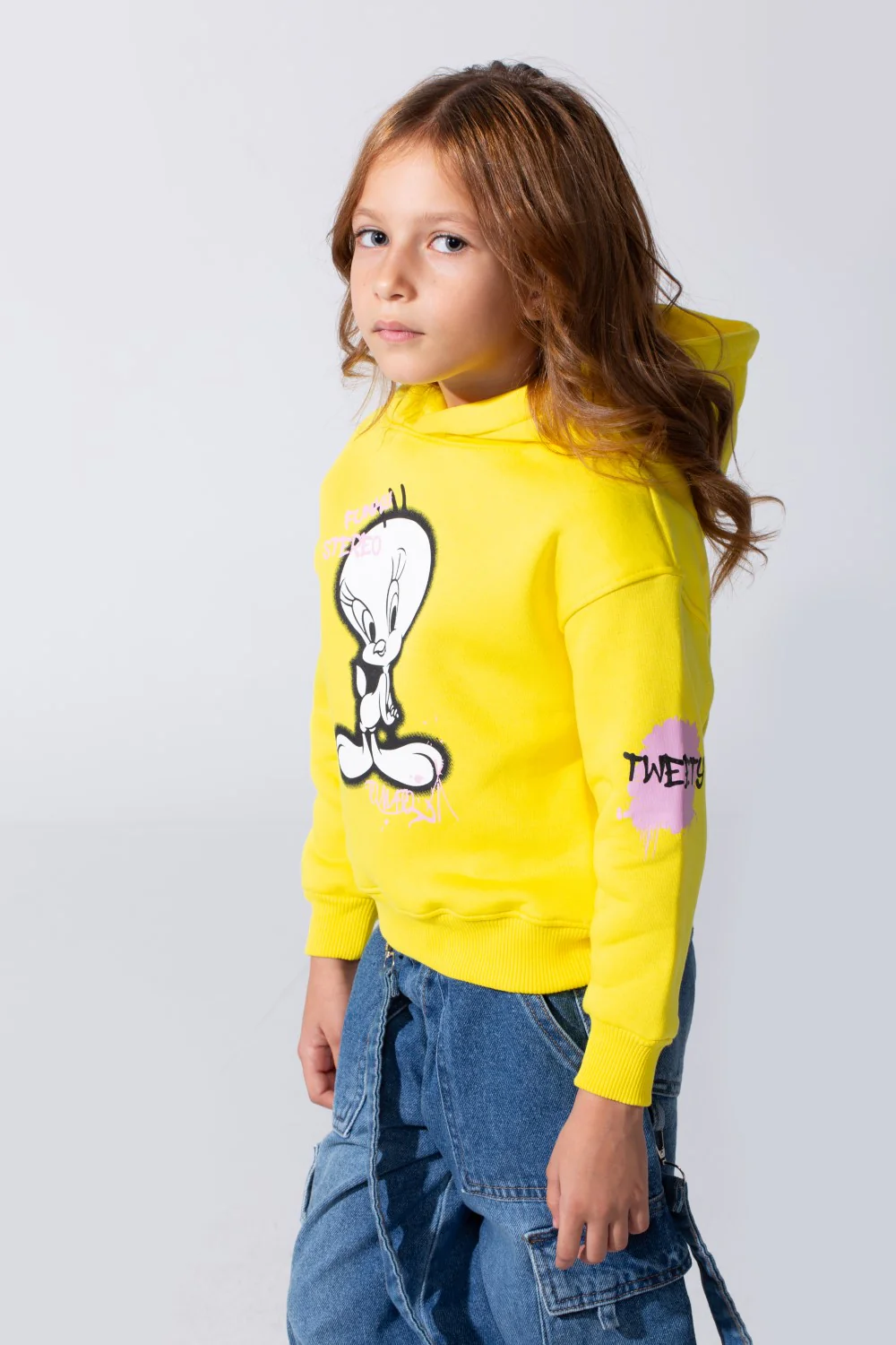 Girl's Slim Fit Melton Hoodie Sweatshirt With Long Sleeves And Front Print - Image 11