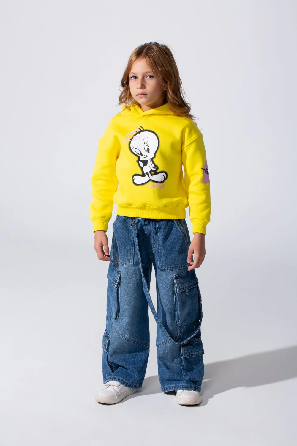 Girl's Slim Fit Melton Hoodie Sweatshirt With Long Sleeves And Front Print - Image 12