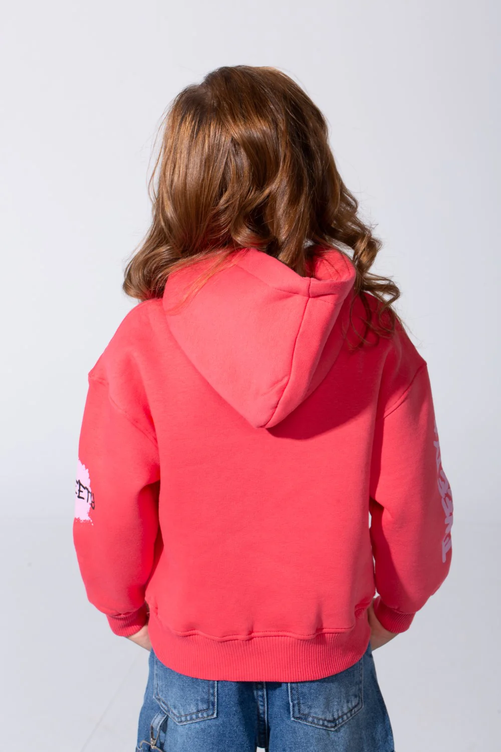 Girl's Slim Fit Melton Hoodie Sweatshirt With Long Sleeves And Front Print - Image 2