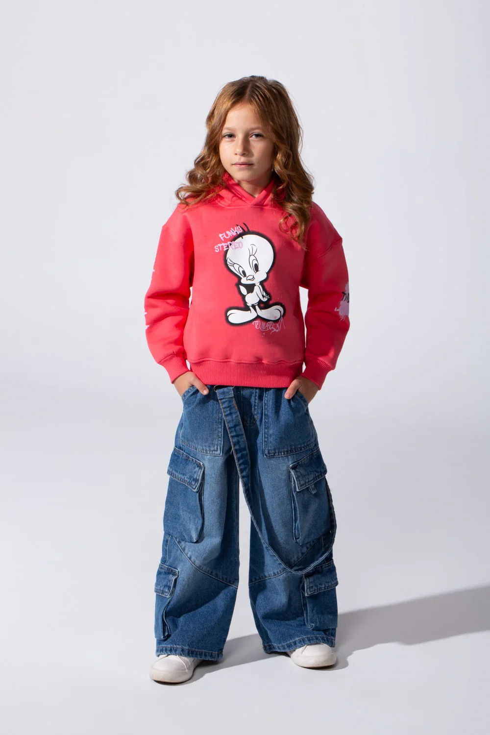 Girl's Slim Fit Melton Hoodie Sweatshirt With Long Sleeves And Front Print - Image 4