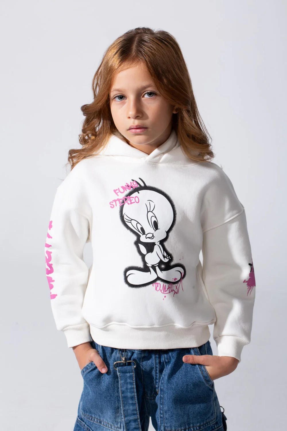 Girl's Slim Fit Melton Hoodie Sweatshirt With Long Sleeves And Front Print - Image 5
