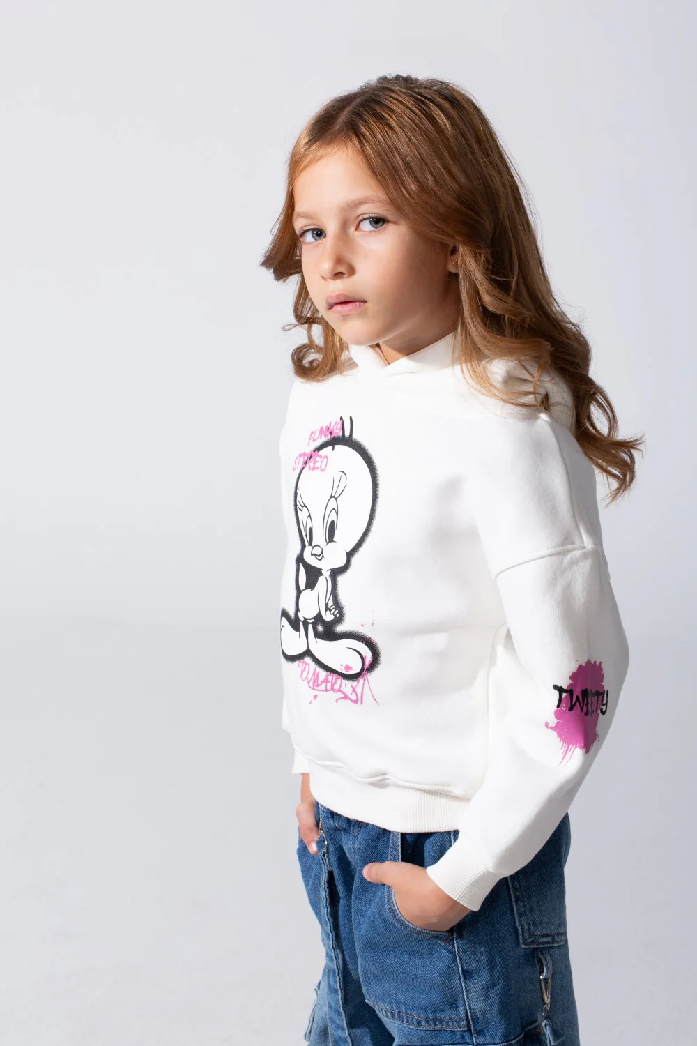 Girl's Slim Fit Melton Hoodie Sweatshirt With Long Sleeves And Front Print - Image 7