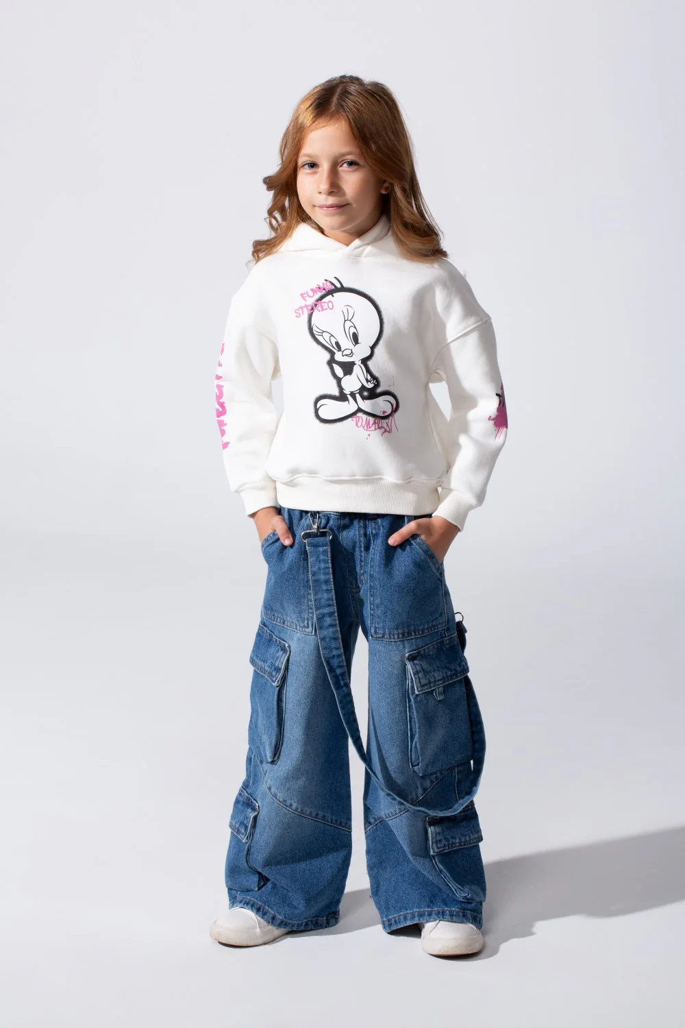 Girl's Slim Fit Melton Hoodie Sweatshirt With Long Sleeves And Front Print - Image 8