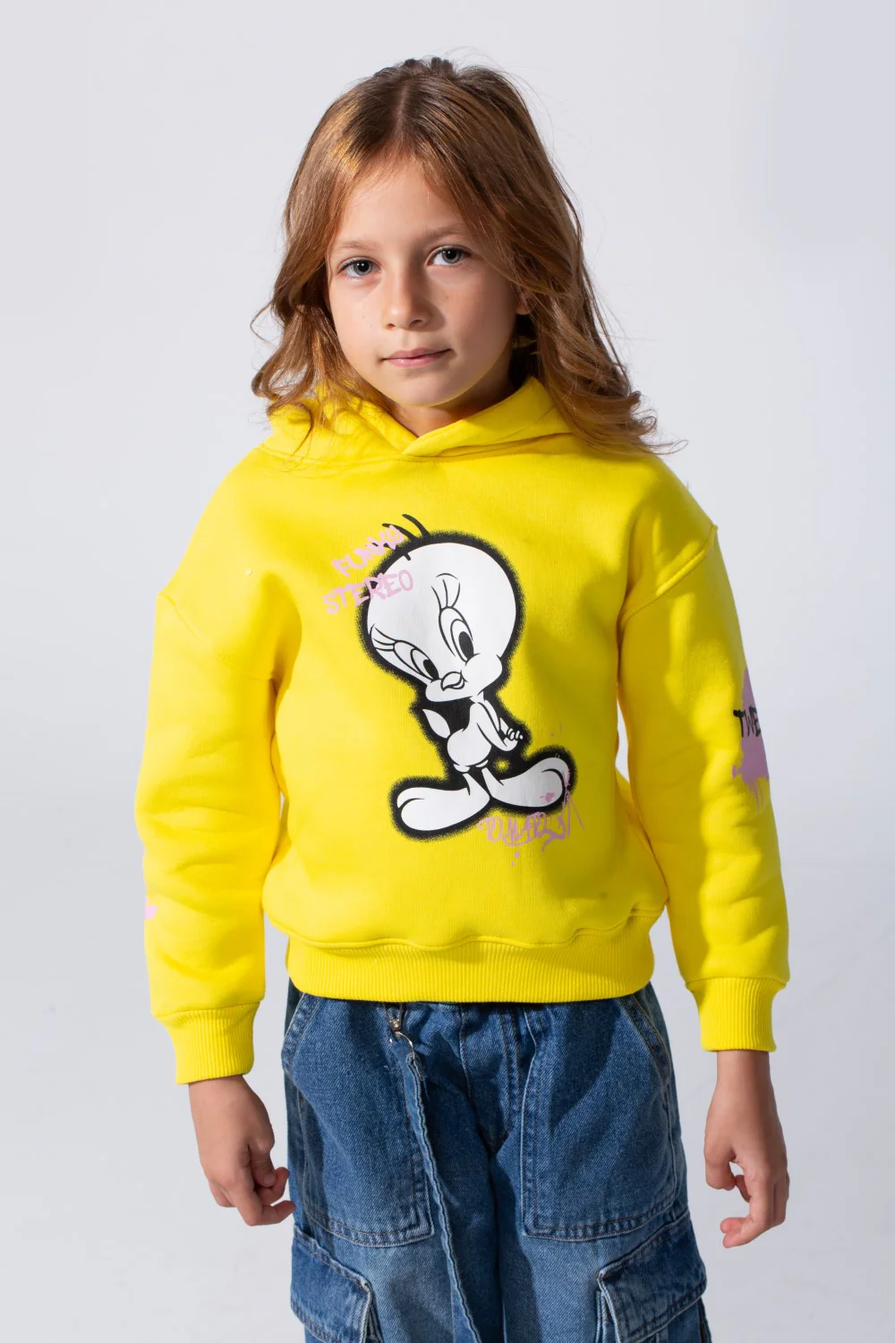 Girl's Slim Fit Melton Hoodie Sweatshirt With Long Sleeves And Front Print - Image 9