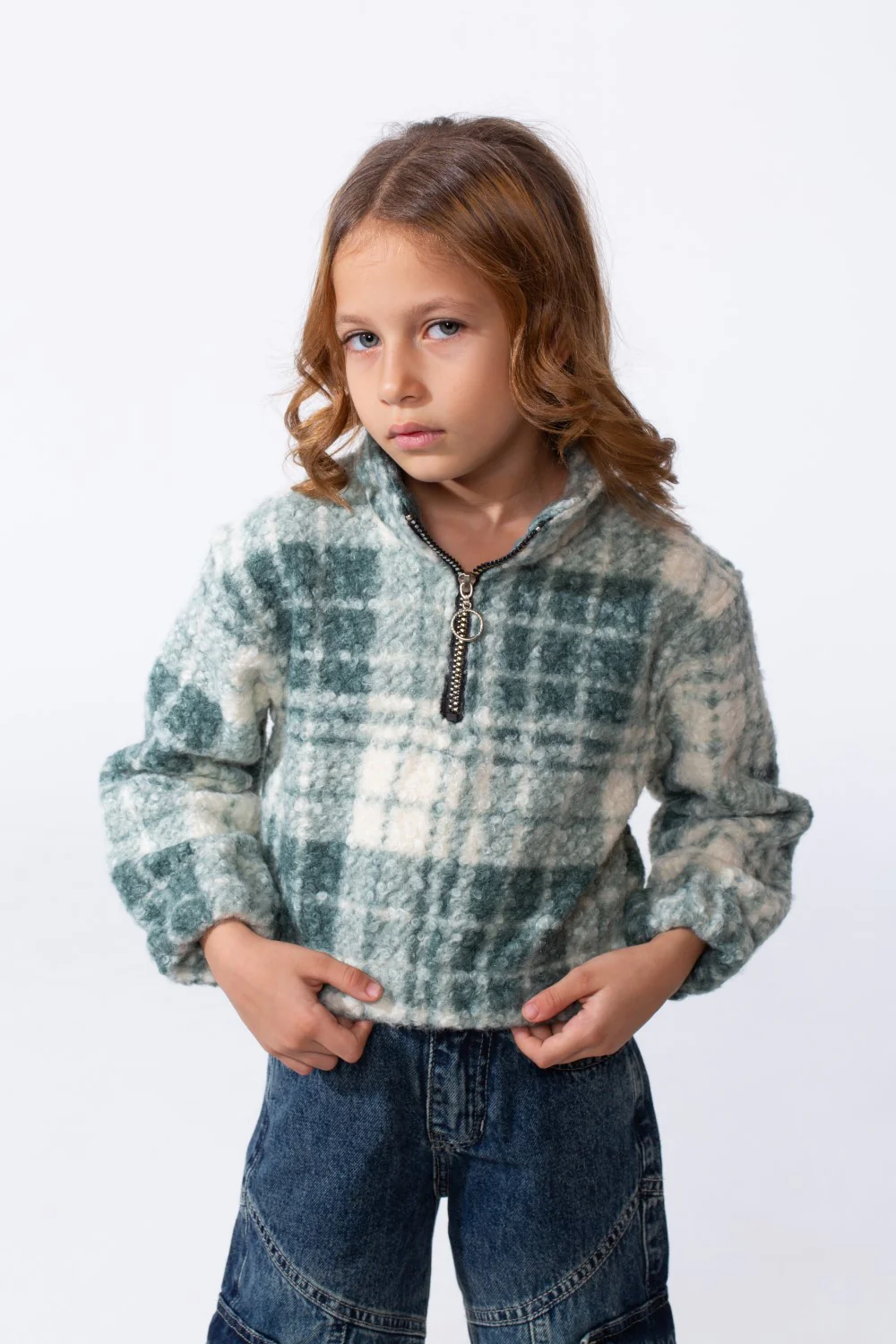 Girl's Slim Fit Quarter-Zip Cropped Fleece Sweatshirt