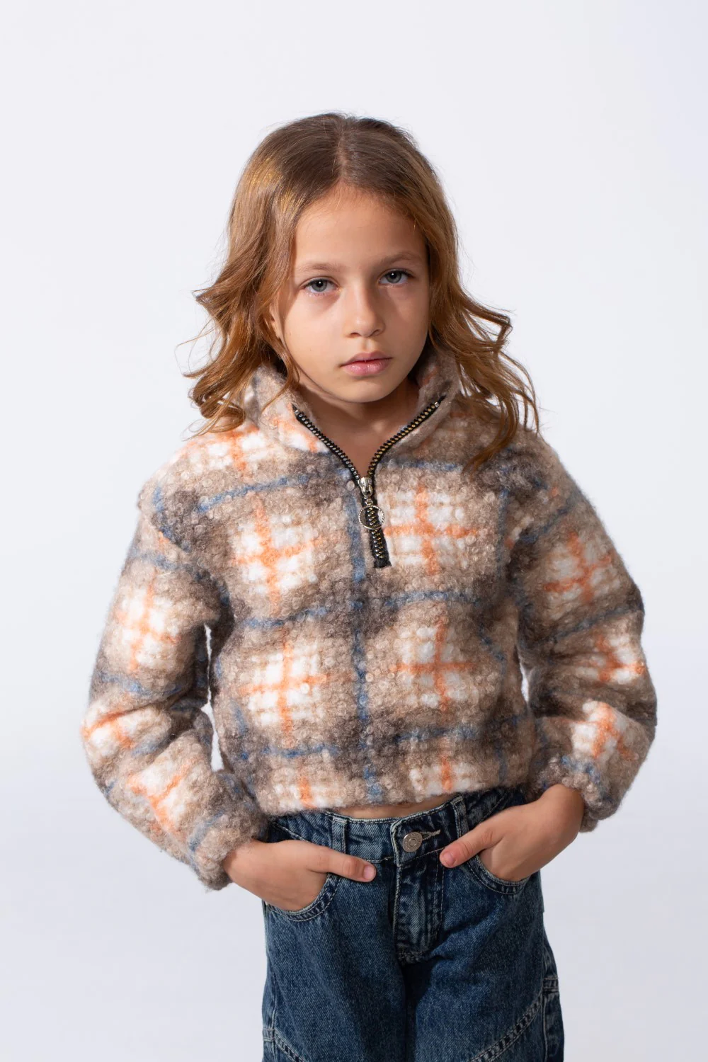 Girl's Slim Fit Quarter-Zip Cropped Fleece Sweatshirt - Image 5