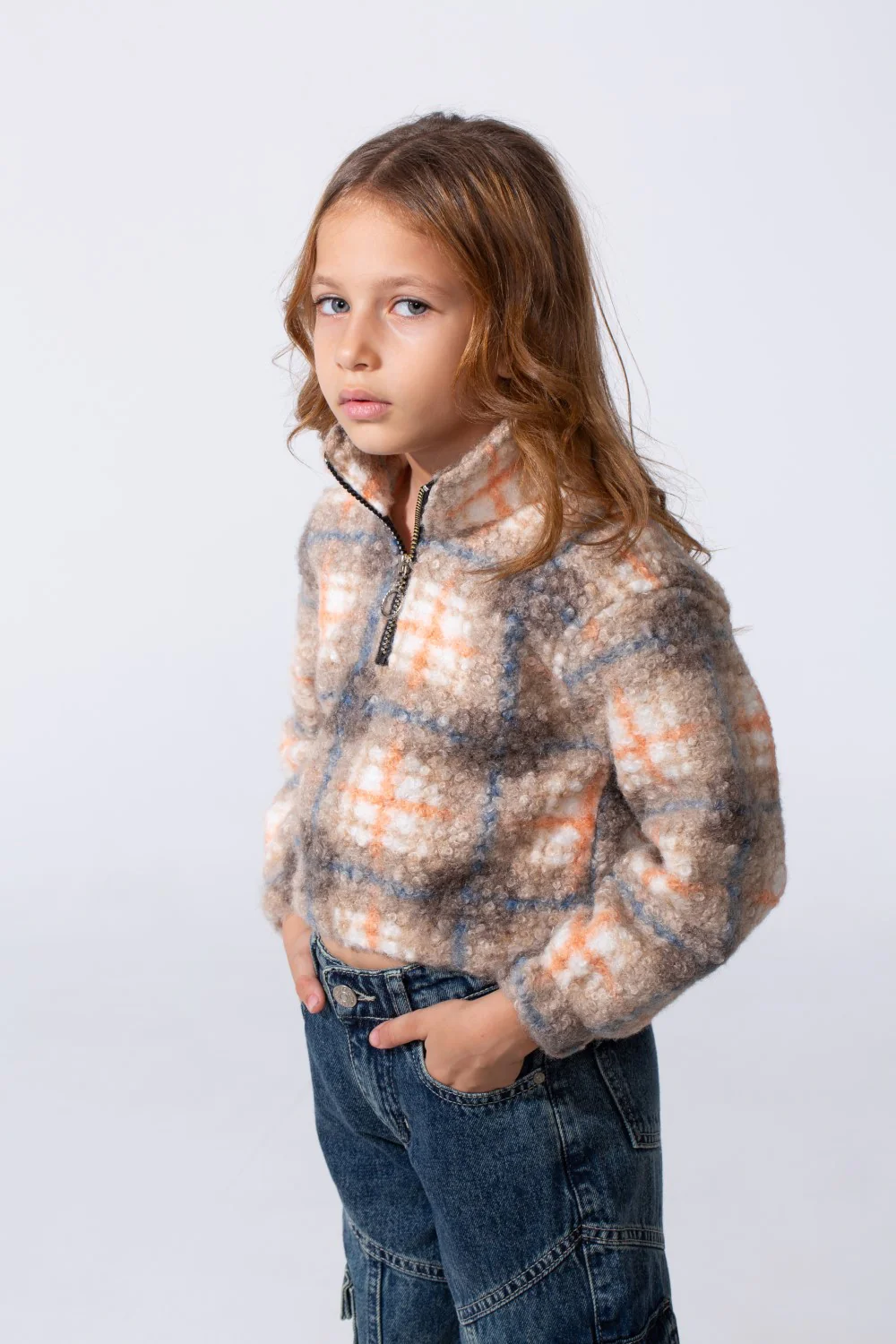 Girl's Slim Fit Quarter-Zip Cropped Fleece Sweatshirt - Image 8