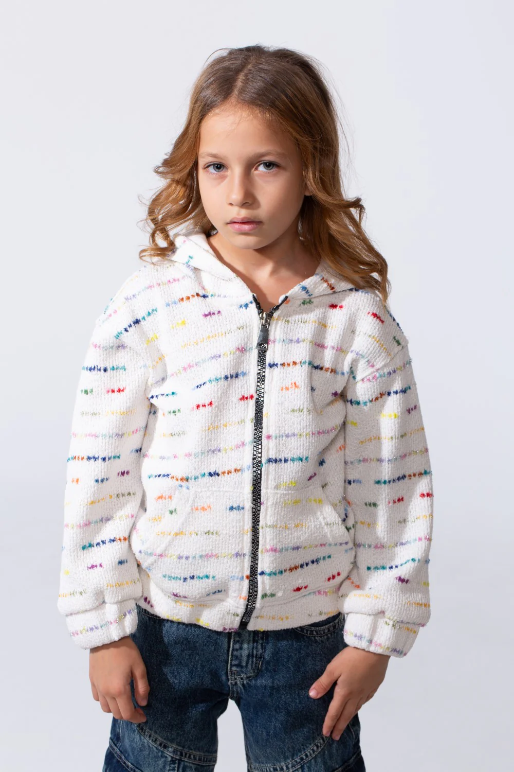 Girl's Slim Fit Zip Up Hood Sweatshirt With A Colorful Print