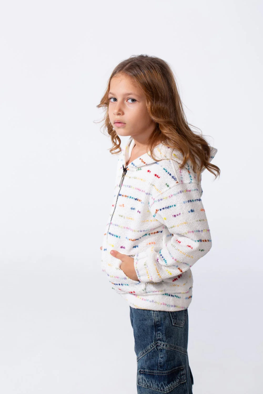Girl's Slim Fit Zip Up Hood Sweatshirt With A Colorful Print - Image 3