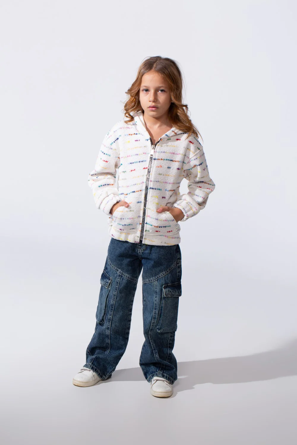 Girl's Slim Fit Zip Up Hood Sweatshirt With A Colorful Print - Image 4
