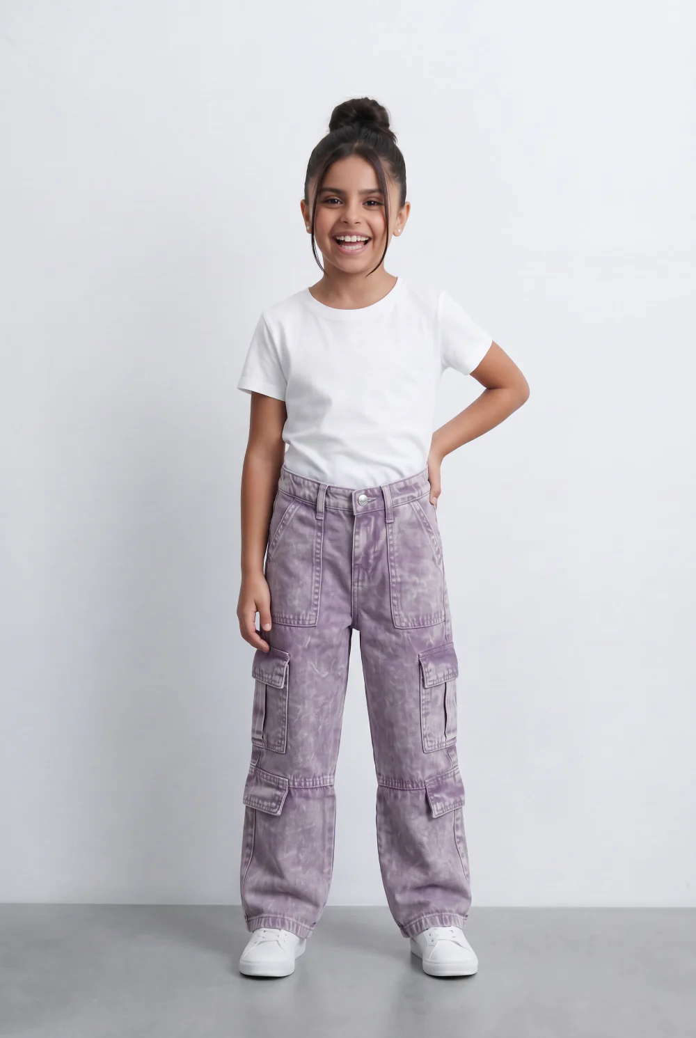Girl's Slouchy Cargo Jeans Denim Pants Washed Twill Multi-Pocket Street Style Trousers Tomato Store - Image 12