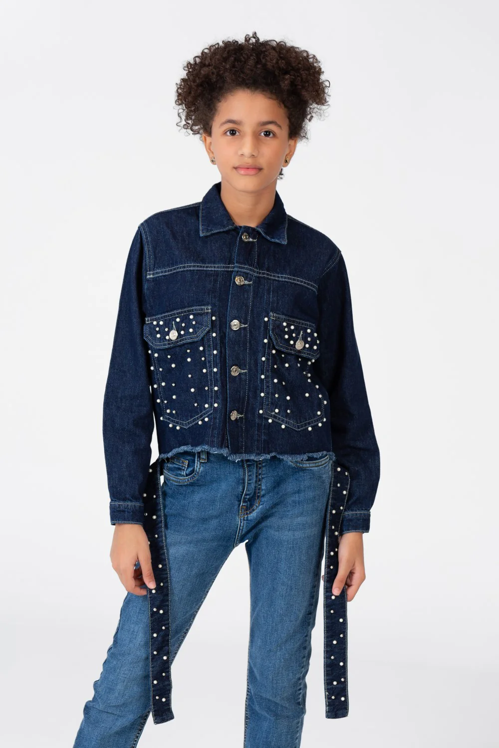 Girls Slouchy Denim Jacket With Pockets And Front Buttons - Image 5