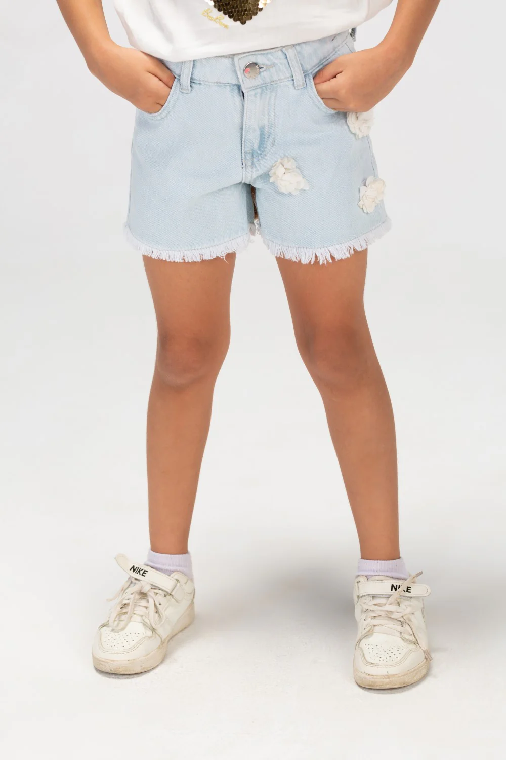 Girls Slouchy Five Pockets Denim Cuting Shorts - Image 5