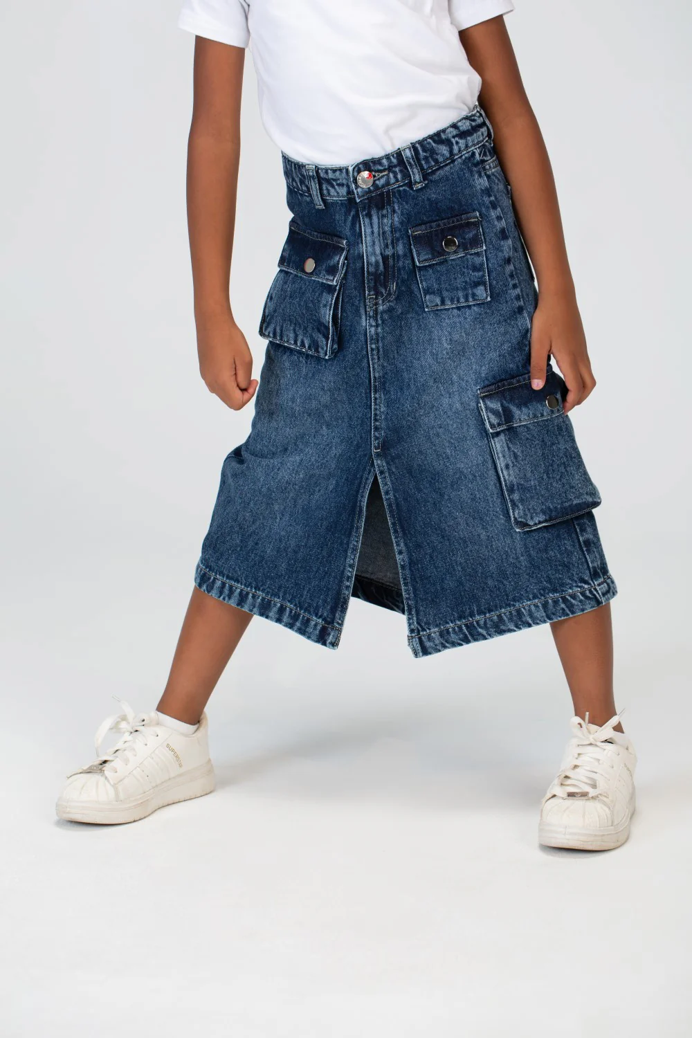 Girls Slouchy Jeans Skirt With A Trendy Pocket And A Unique Cut - Image 10