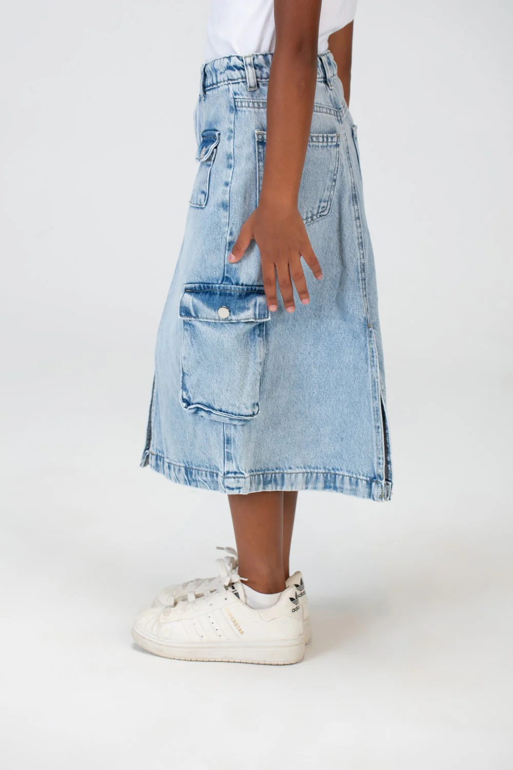 Girls Slouchy Jeans Skirt With A Trendy Pocket And A Unique Cut - Image 18