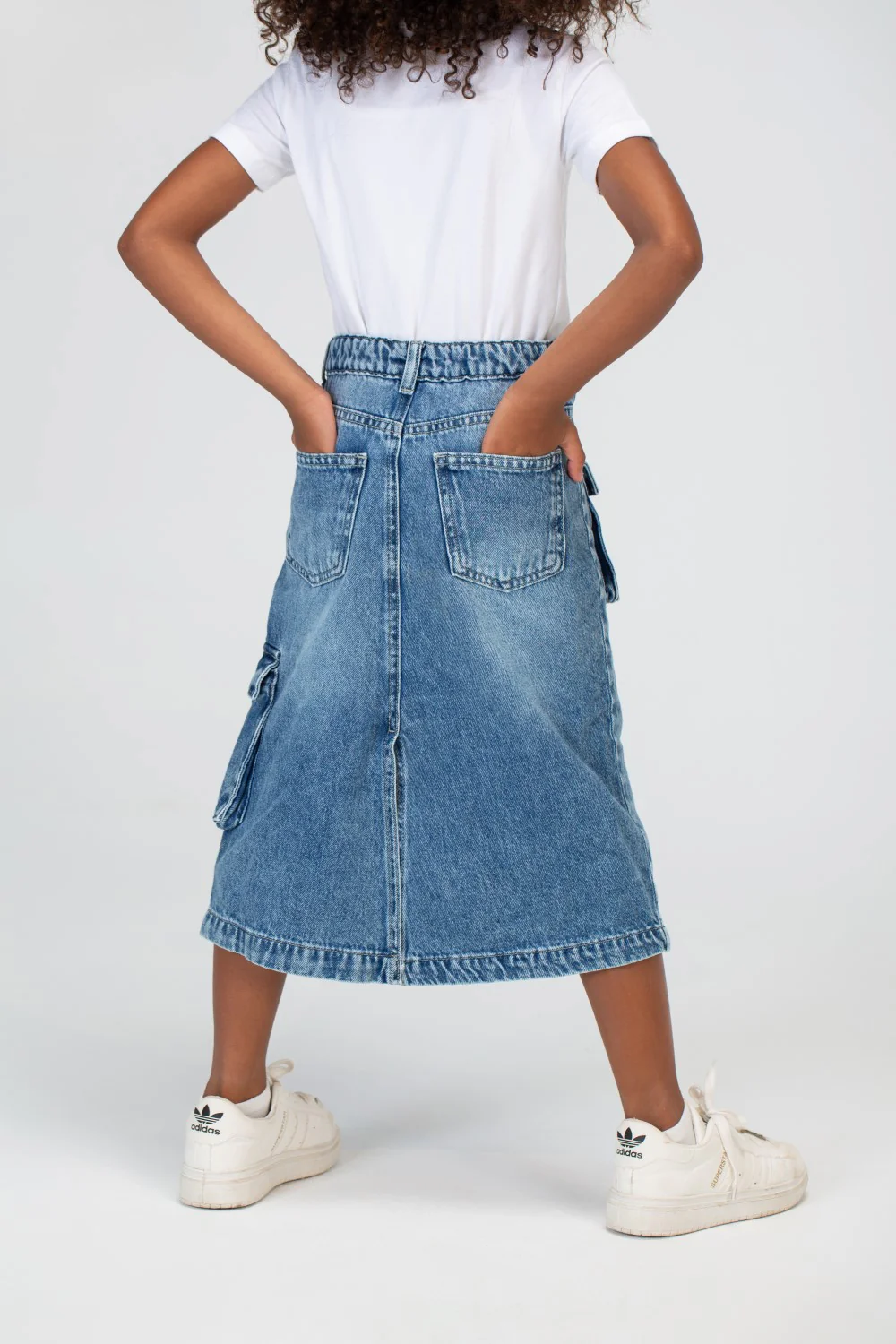 Girls Slouchy Jeans Skirt With A Trendy Pocket And A Unique Cut - Image 2