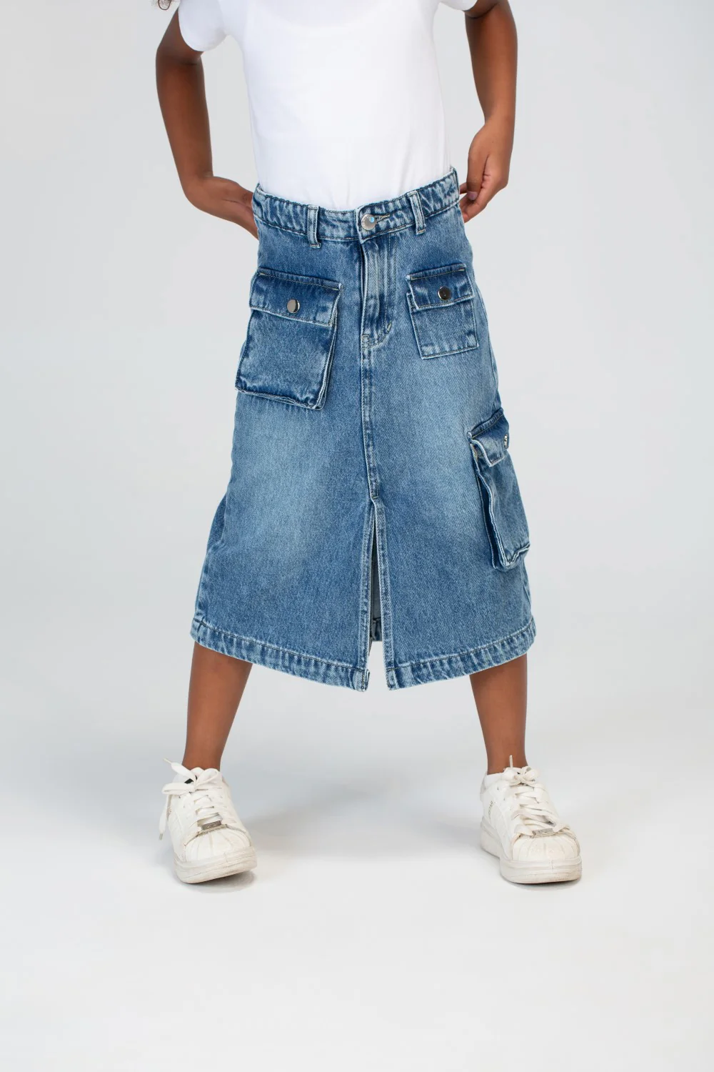 Girls Slouchy Jeans Skirt With A Trendy Pocket And A Unique Cut - Image 3
