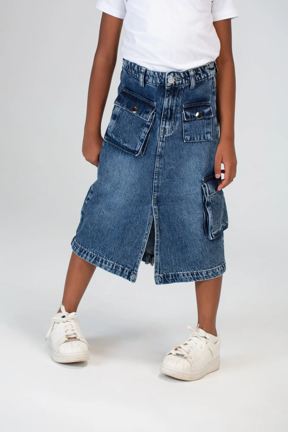 Girls Slouchy Jeans Skirt With A Trendy Pocket And A Unique Cut - Image 4
