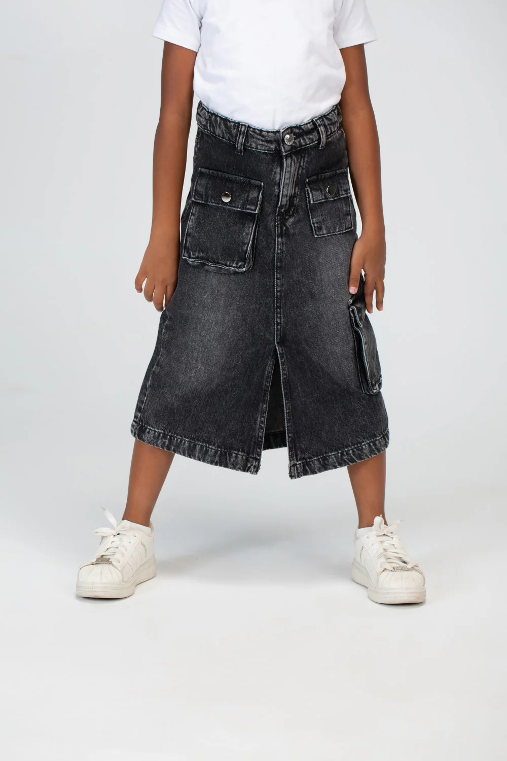 Girls Slouchy Jeans Skirt With A Trendy Pocket And A Unique Cut - Image 7