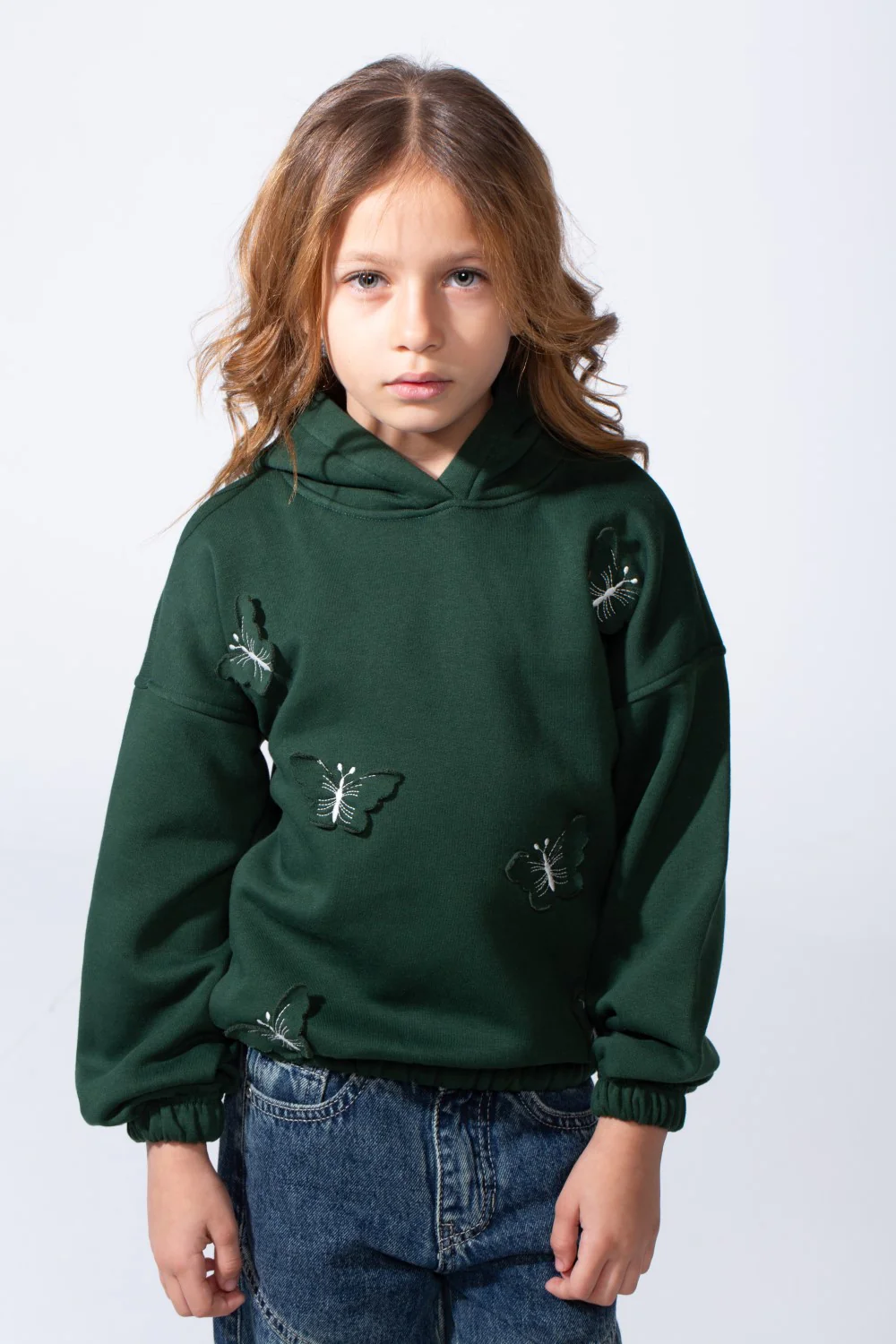 Girl's Soft Comfortable Slim fit Classic Hooded Design Delicate Butterfly Details Front Cute Touch Long Sleeves Elastic Cuffs Perfect Everyday Casual Wear Sweatshirt