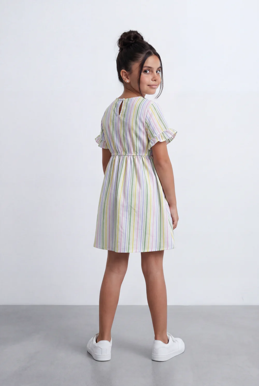 Girl's Striped Poplin Tomato Store Dress Flutter Sleeve Fit-And-Flare With Elasticated Waist - Image 2