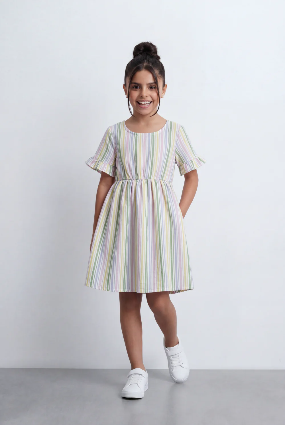 Girl's Striped Poplin Tomato Store Dress Flutter Sleeve Fit-And-Flare With Elasticated Waist - Image 3