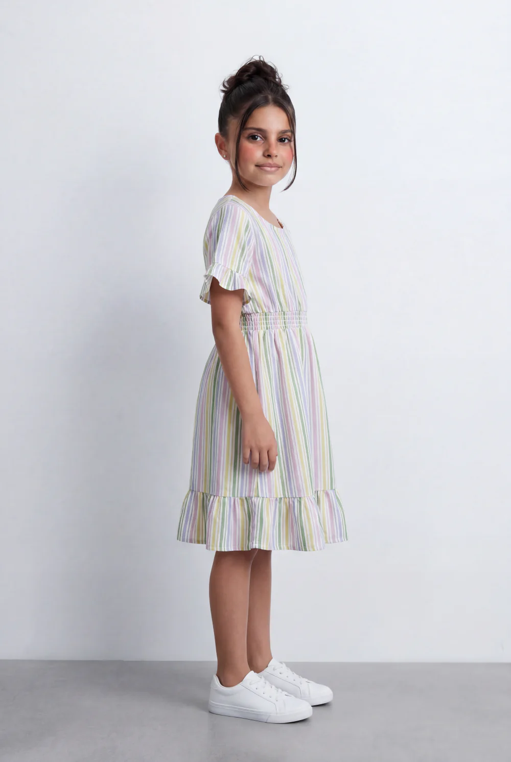 Girl's Striped Poplin Tomato Store Dress Flutter Sleeve Fit-And-Flare With Elasticated Waist - Image 4