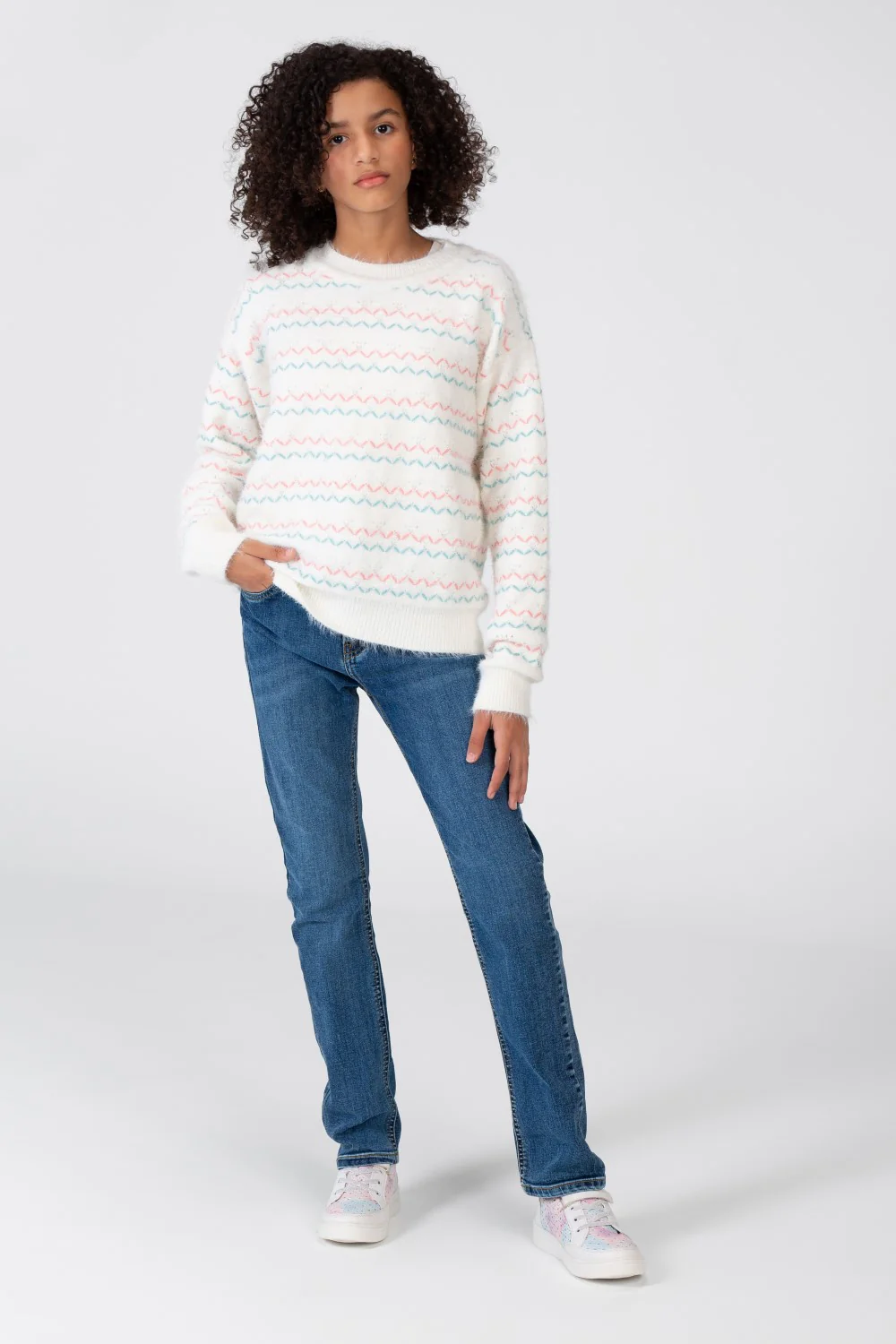 Girl's Striped Pullover With Round Neck And Long Sleeves - Image 12
