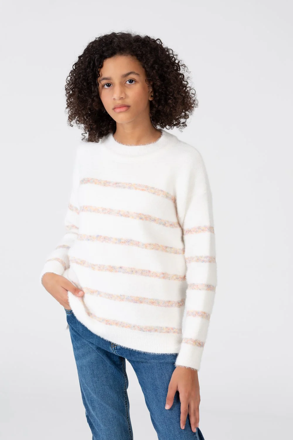 Girl's Striped Round Neck Pullover With Long Sleeves - Image 2