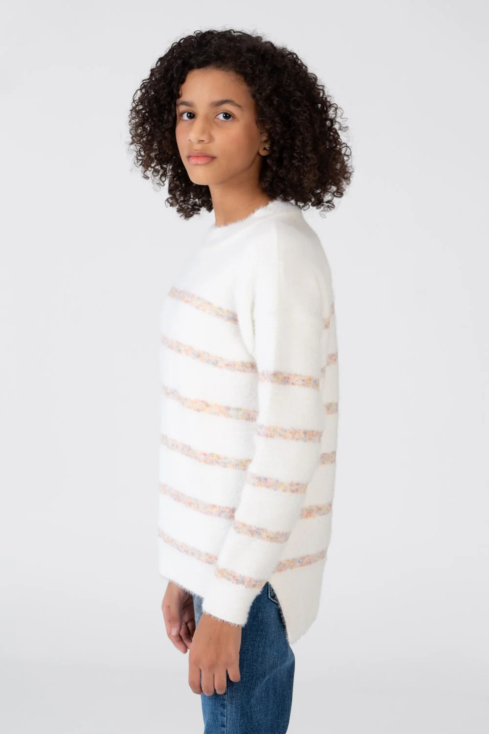 Girl's Striped Round Neck Pullover With Long Sleeves - Image 3