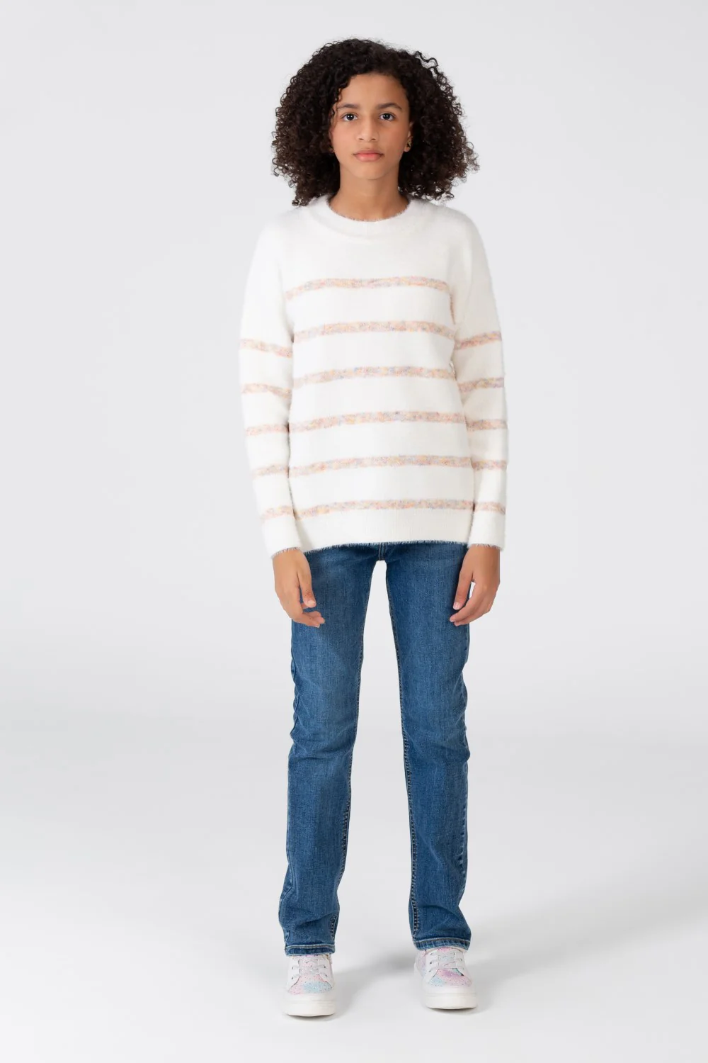 Girl's Striped Round Neck Pullover With Long Sleeves - Image 4