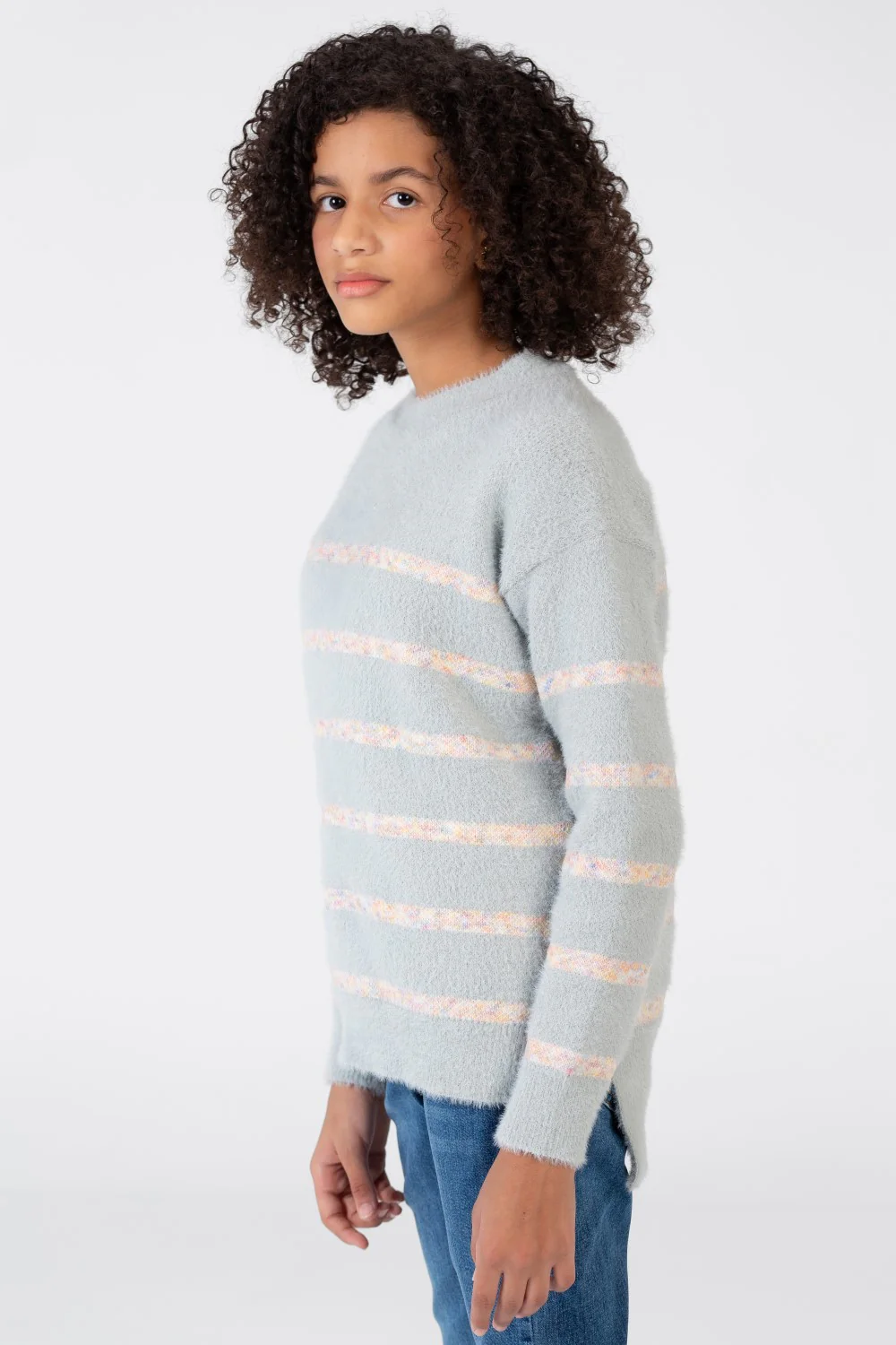 Girl's Striped Round Neck Pullover With Long Sleeves - Image 7